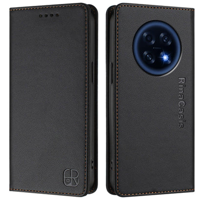 OPPO A6 GT 5G Dual-Folded Magnetic Suction RFID Blocking PU Leather Wallet Phone Case with Card Slots, Cash Pocket, Kickstand, Full Protective Flip Cover