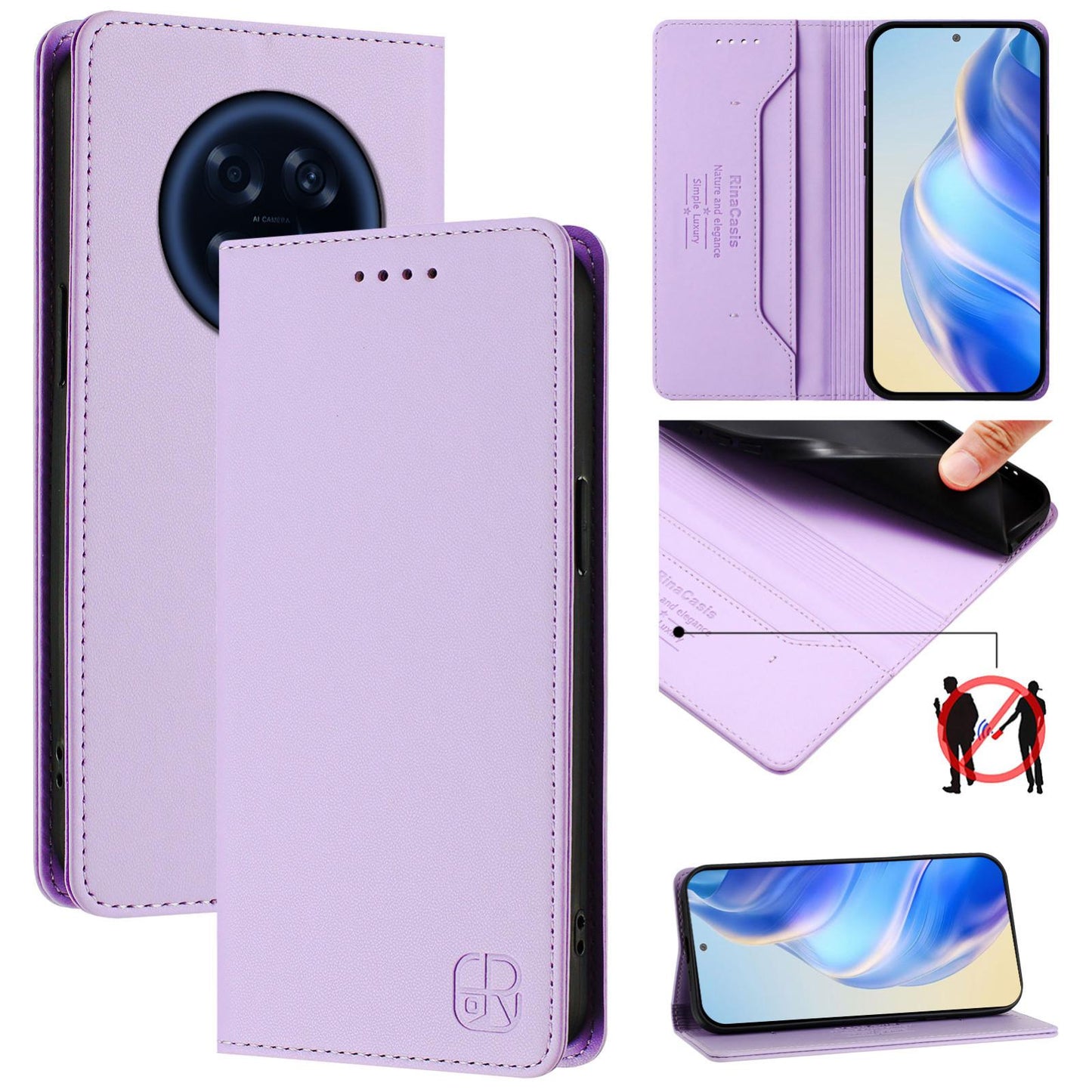 OPPO A6 GT 5G Dual-Folded Magnetic Suction RFID Blocking PU Leather Wallet Phone Case with Card Slots, Cash Pocket, Kickstand, Full Protective Flip Cover
