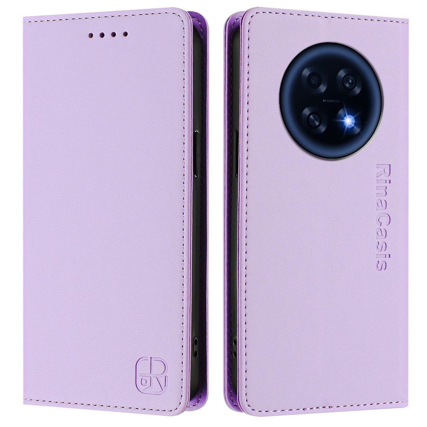 OPPO A6 GT 5G Dual-Folded Magnetic Suction RFID Blocking PU Leather Wallet Phone Case with Card Slots, Cash Pocket, Kickstand, Full Protective Flip Cover