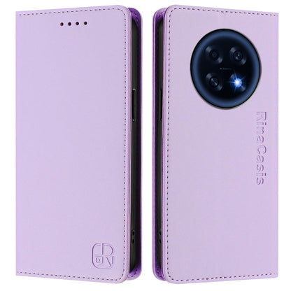 OPPO A6 GT 5G Dual-Folded Magnetic Suction RFID Blocking PU Leather Wallet Phone Case with Card Slots, Cash Pocket, Kickstand, Full Protective Flip Cover
