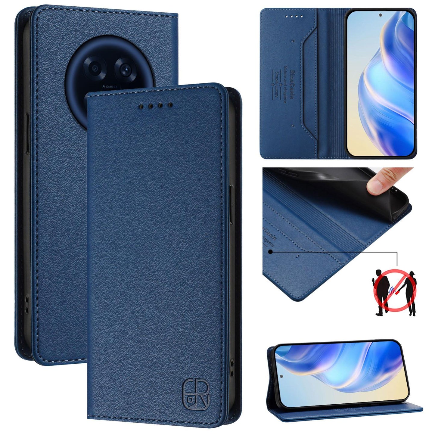 OPPO A6 GT 5G Dual-Folded Magnetic Suction RFID Blocking PU Leather Wallet Phone Case with Card Slots, Cash Pocket, Kickstand, Full Protective Flip Cover