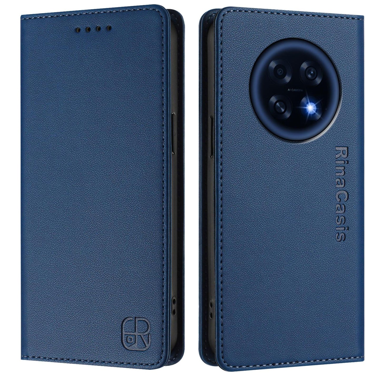 OPPO A6 GT 5G Dual-Folded Magnetic Suction RFID Blocking PU Leather Wallet Phone Case with Card Slots, Cash Pocket, Kickstand, Full Protective Flip Cover