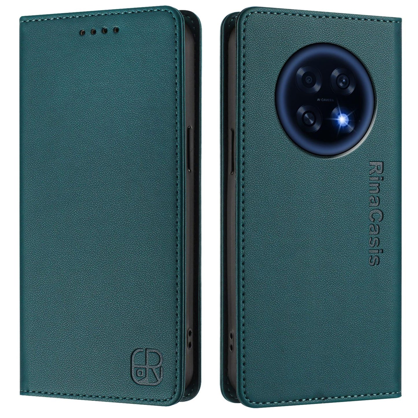 OPPO A6 GT 5G Dual-Folded Magnetic Suction RFID Blocking PU Leather Wallet Phone Case with Card Slots, Cash Pocket, Kickstand, Full Protective Flip Cover