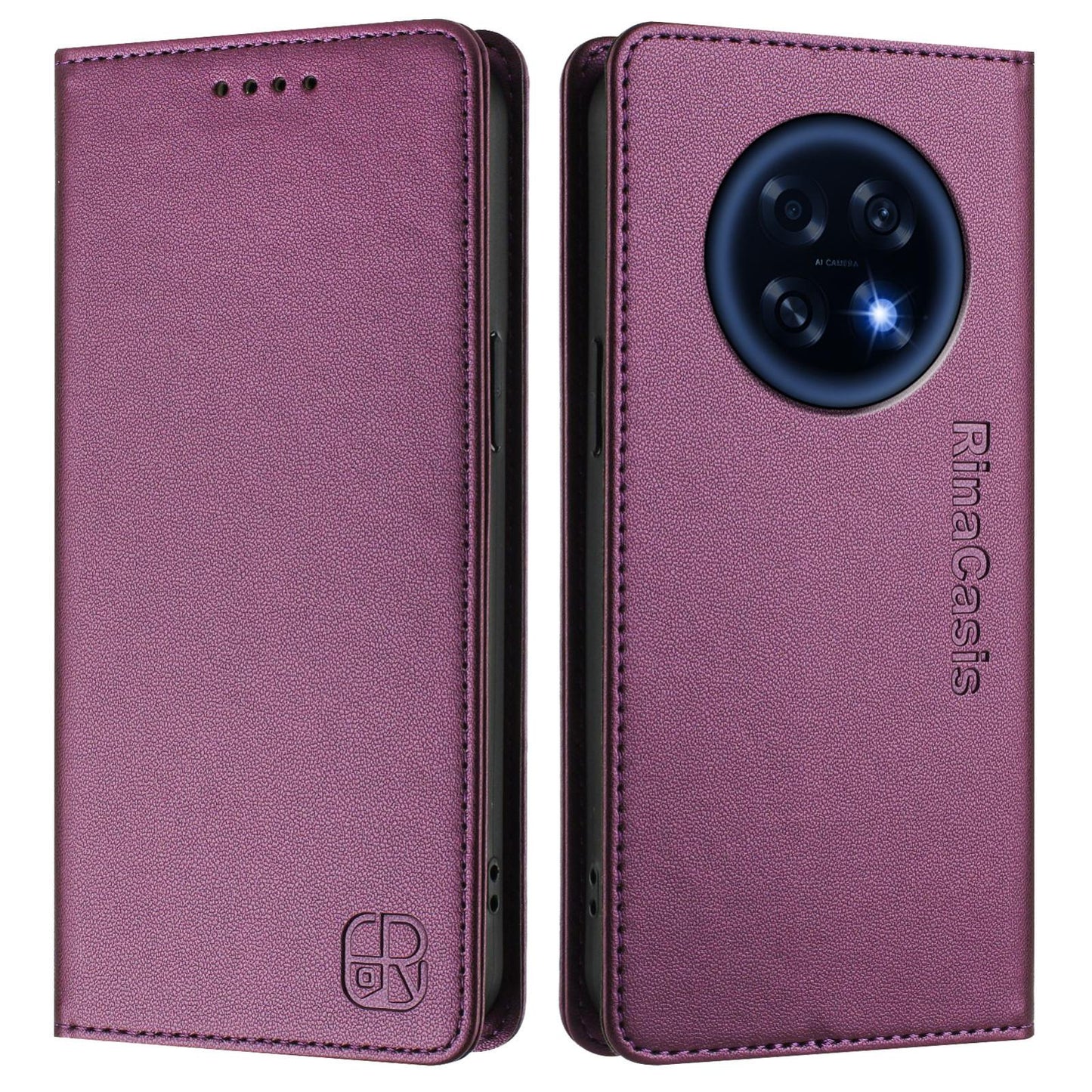 OPPO A6 GT 5G Dual-Folded Magnetic Suction RFID Blocking PU Leather Wallet Phone Case with Card Slots, Cash Pocket, Kickstand, Full Protective Flip Cover