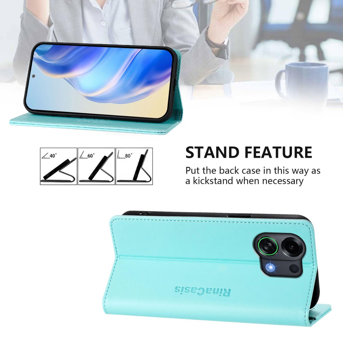 OPPO K13 Turbo 5G Dual-Folded Magnetic Suction RFID Blocking PU Leather Wallet Phone Case with Card Slots, Cash Pocket, Kickstand, Full Protective Flip Cover