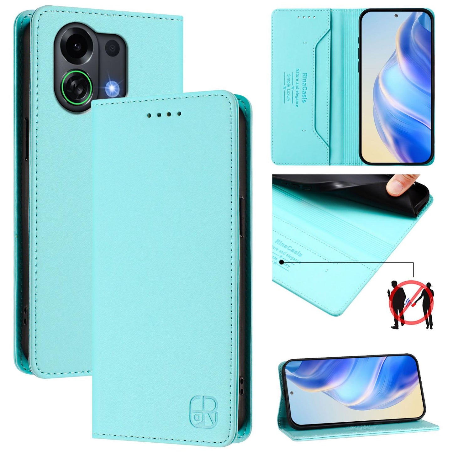 OPPO K13 Turbo Pro 5G Dual-Folded Magnetic Suction RFID Blocking PU Leather Wallet Phone Case with Card Slots, Cash Pocket, Kickstand, Full Protective Flip Cover
