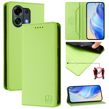 OPPO K13 Turbo 5G Dual-Folded Magnetic Suction RFID Blocking PU Leather Wallet Phone Case with Card Slots, Cash Pocket, Kickstand, Full Protective Flip Cover