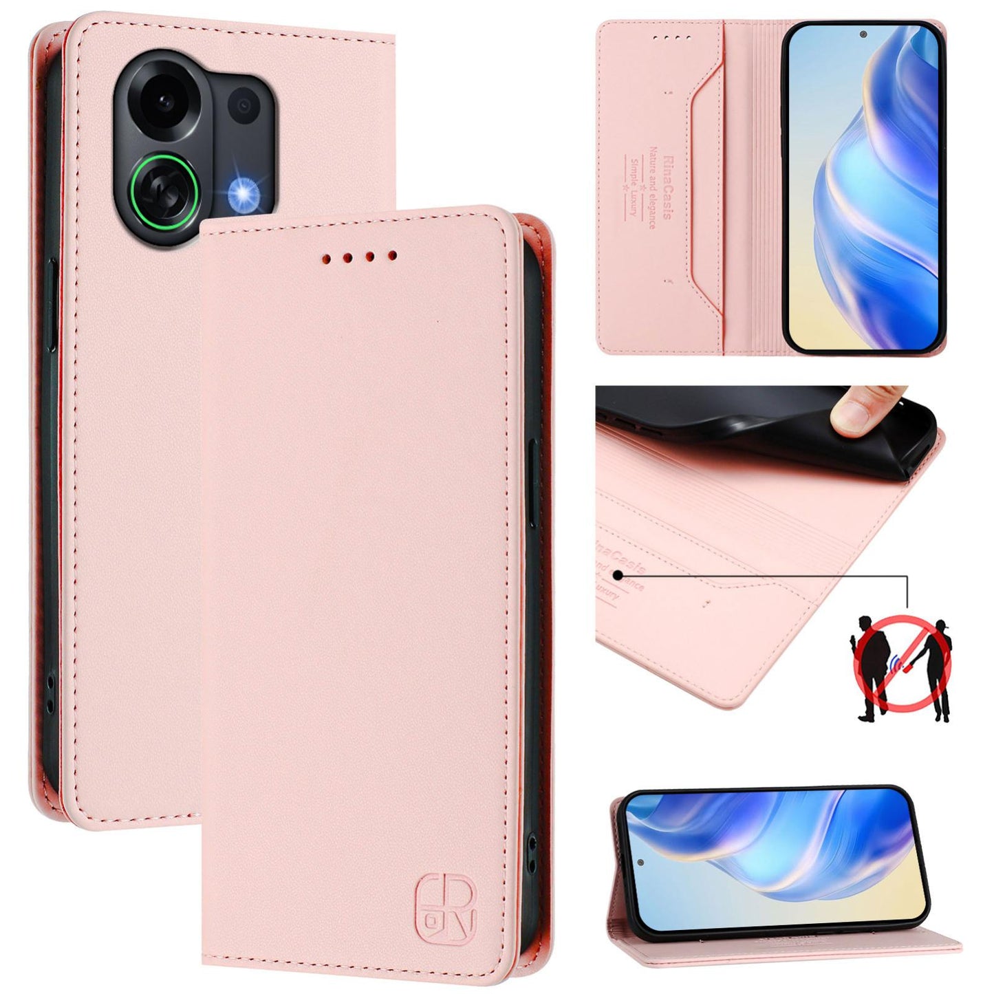 OPPO K13 Turbo 5G Dual-Folded Magnetic Suction RFID Blocking PU Leather Wallet Phone Case with Card Slots, Cash Pocket, Kickstand, Full Protective Flip Cover