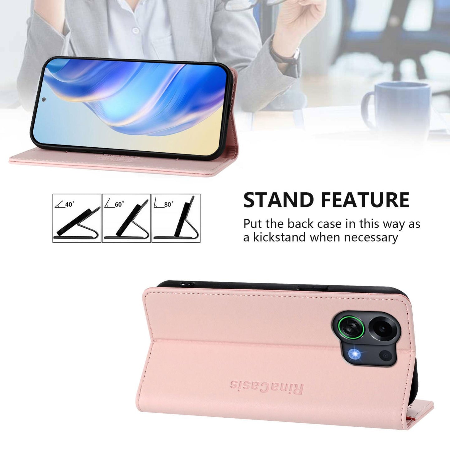 OPPO K13 Turbo Pro 5G Dual-Folded Magnetic Suction RFID Blocking PU Leather Wallet Phone Case with Card Slots, Cash Pocket, Kickstand, Full Protective Flip Cover