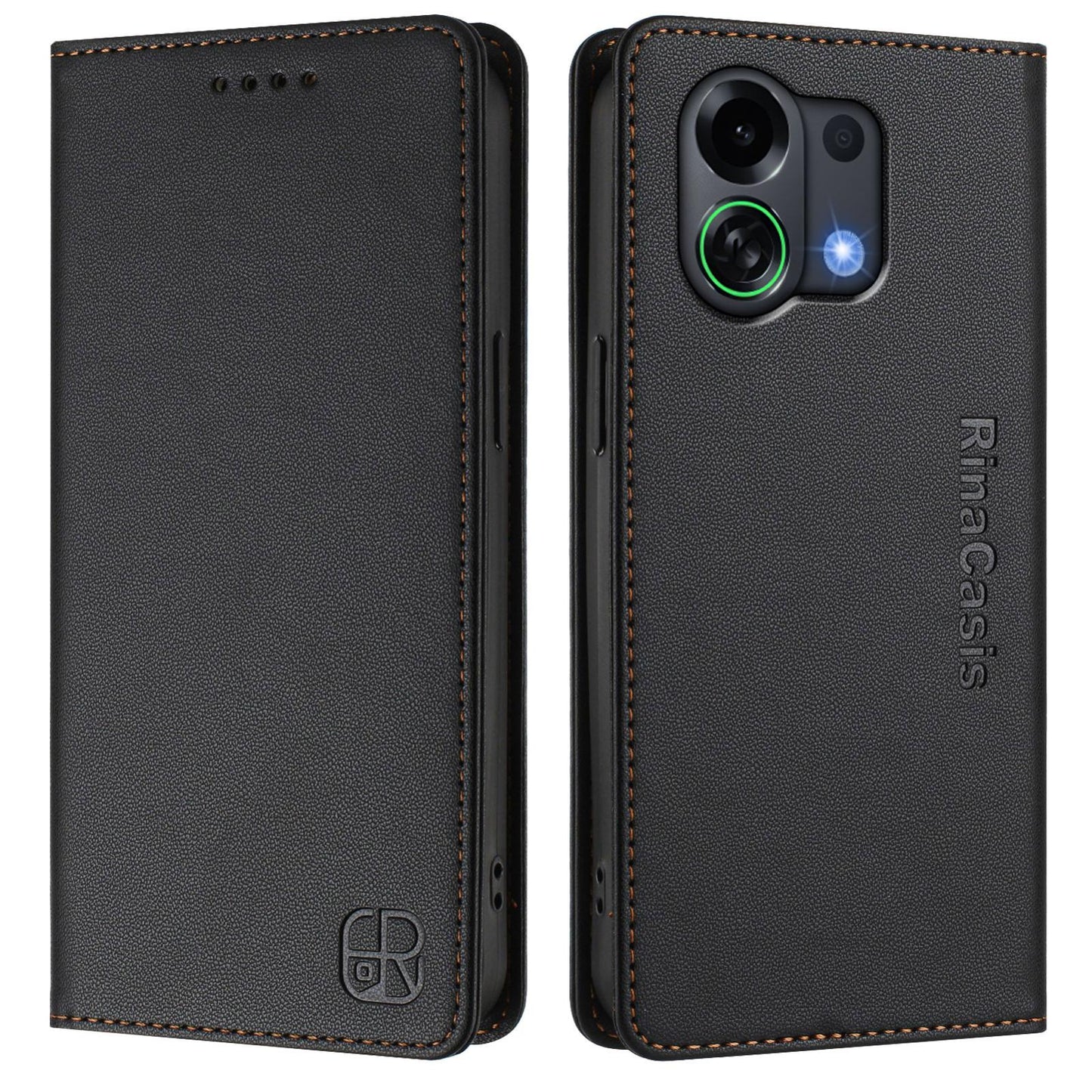 OPPO K13 Turbo 5G Dual-Folded Magnetic Suction RFID Blocking PU Leather Wallet Phone Case with Card Slots, Cash Pocket, Kickstand, Full Protective Flip Cover