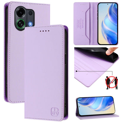OPPO K13 Turbo 5G Dual-Folded Magnetic Suction RFID Blocking PU Leather Wallet Phone Case with Card Slots, Cash Pocket, Kickstand, Full Protective Flip Cover