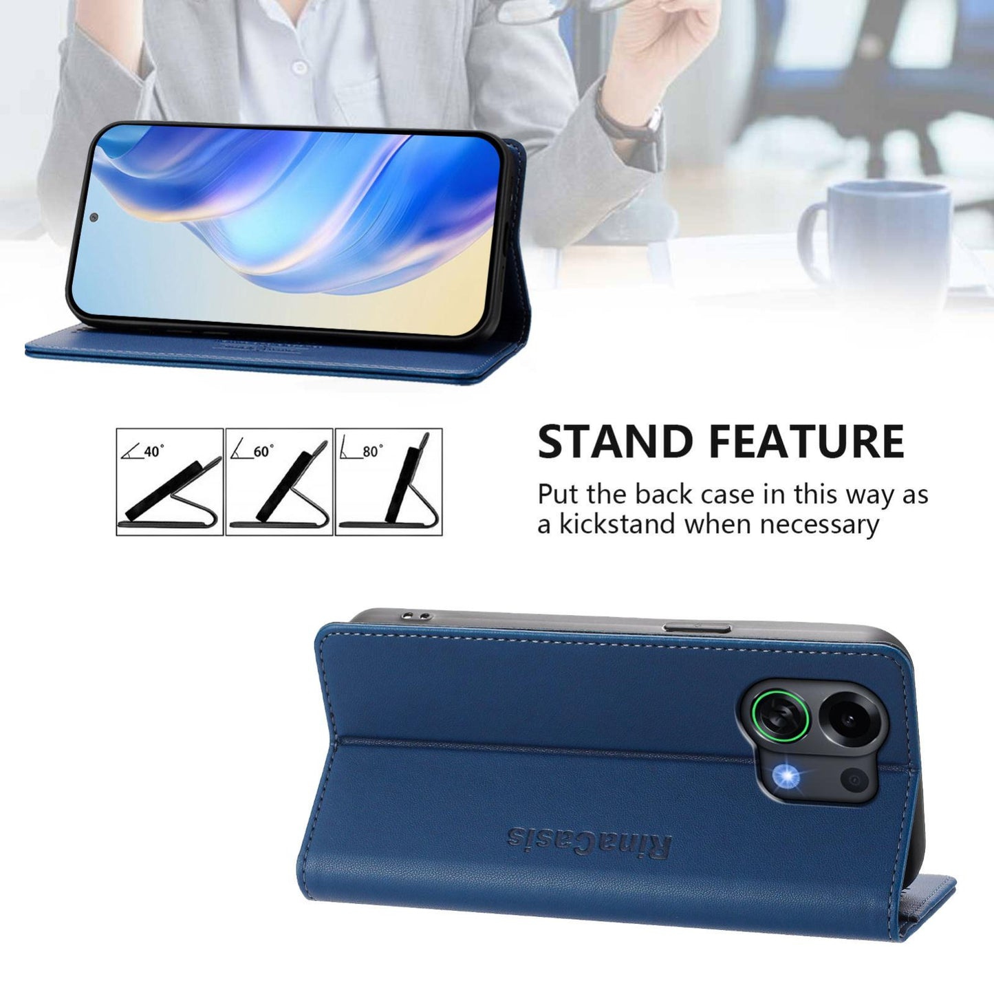 OPPO K13 Turbo 5G Dual-Folded Magnetic Suction RFID Blocking PU Leather Wallet Phone Case with Card Slots, Cash Pocket, Kickstand, Full Protective Flip Cover