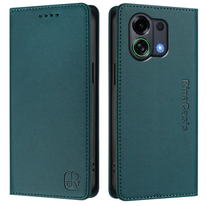 OPPO K13 Turbo 5G Dual-Folded Magnetic Suction RFID Blocking PU Leather Wallet Phone Case with Card Slots, Cash Pocket, Kickstand, Full Protective Flip Cover