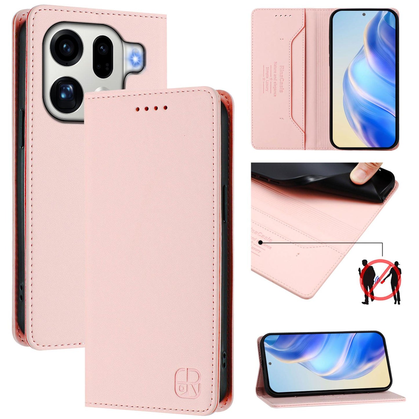 OPPO Find X9 Pro Dual-Folded Magnetic Suction RFID Blocking PU Leather Wallet Phone Case with Card Slots, Cash Pocket, Kickstand, Full Protective Flip Cover