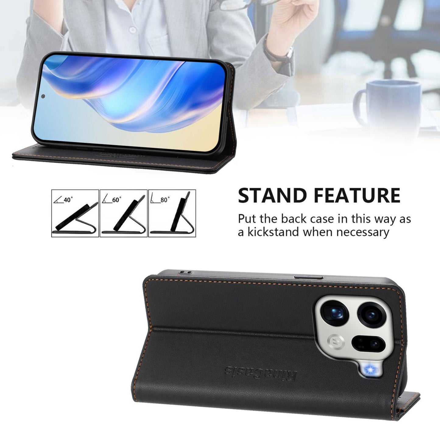 OPPO Find X9 Pro Dual-Folded Magnetic Suction RFID Blocking PU Leather Wallet Phone Case with Card Slots, Cash Pocket, Kickstand, Full Protective Flip Cover