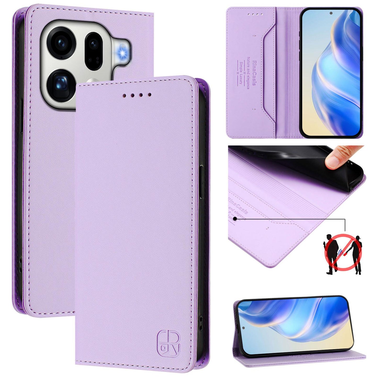OPPO Find X9 Pro Dual-Folded Magnetic Suction RFID Blocking PU Leather Wallet Phone Case with Card Slots, Cash Pocket, Kickstand, Full Protective Flip Cover
