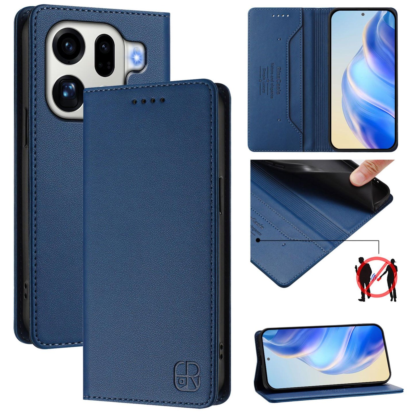 OPPO Find X9 Pro Dual-Folded Magnetic Suction RFID Blocking PU Leather Wallet Phone Case with Card Slots, Cash Pocket, Kickstand, Full Protective Flip Cover