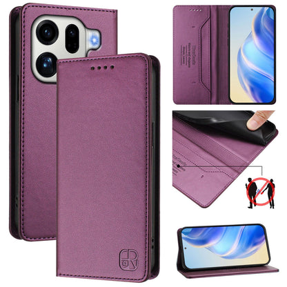 OPPO Find X9 Pro Dual-Folded Magnetic Suction RFID Blocking PU Leather Wallet Phone Case with Card Slots, Cash Pocket, Kickstand, Full Protective Flip Cover