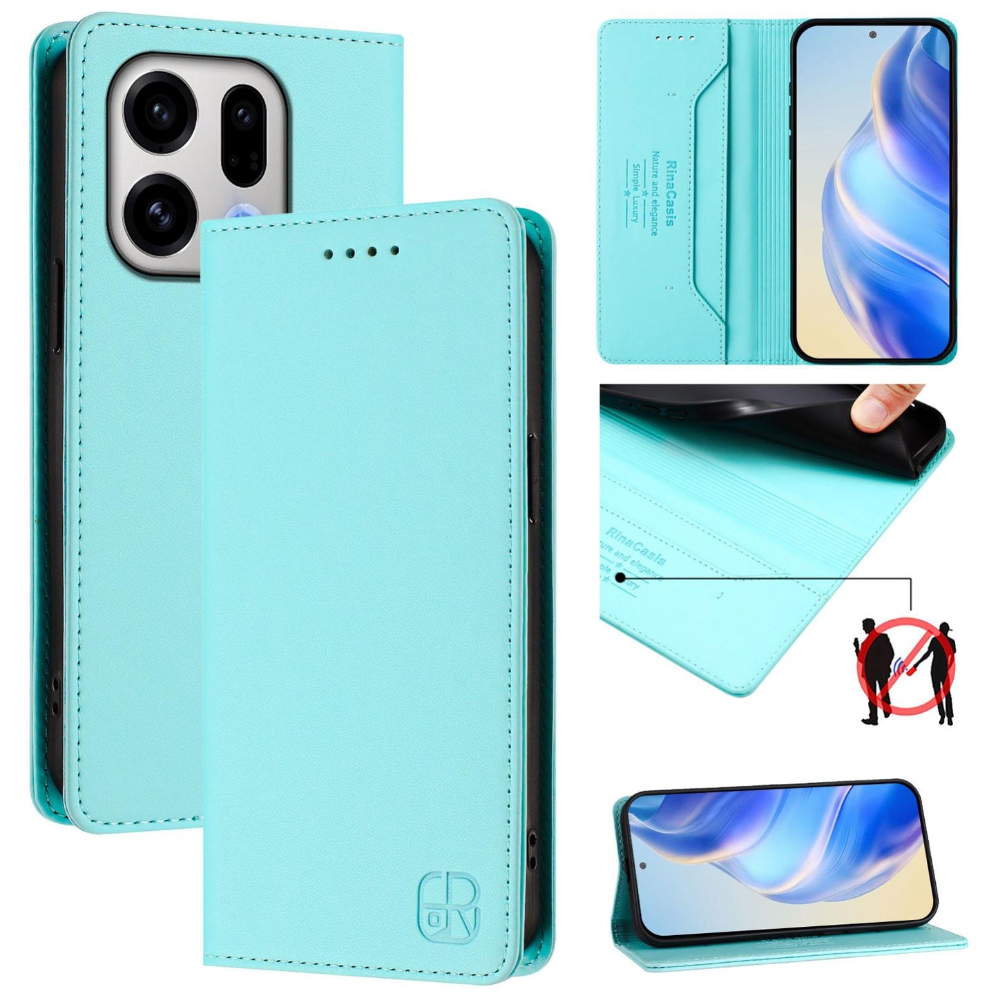 OPPO Find X9 Dual-Folded Magnetic Suction RFID Blocking PU Leather Wallet Phone Case with Card Slots, Cash Pocket, Kickstand, Full Protective Flip Cover