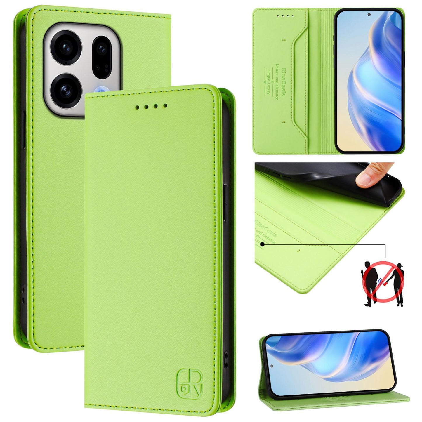 OPPO Find X9 Dual-Folded Magnetic Suction RFID Blocking PU Leather Wallet Phone Case with Card Slots, Cash Pocket, Kickstand, Full Protective Flip Cover