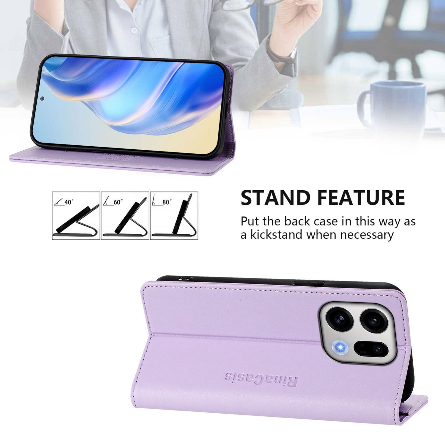 OPPO Find X9 Dual-Folded Magnetic Suction RFID Blocking PU Leather Wallet Phone Case with Card Slots, Cash Pocket, Kickstand, Full Protective Flip Cover
