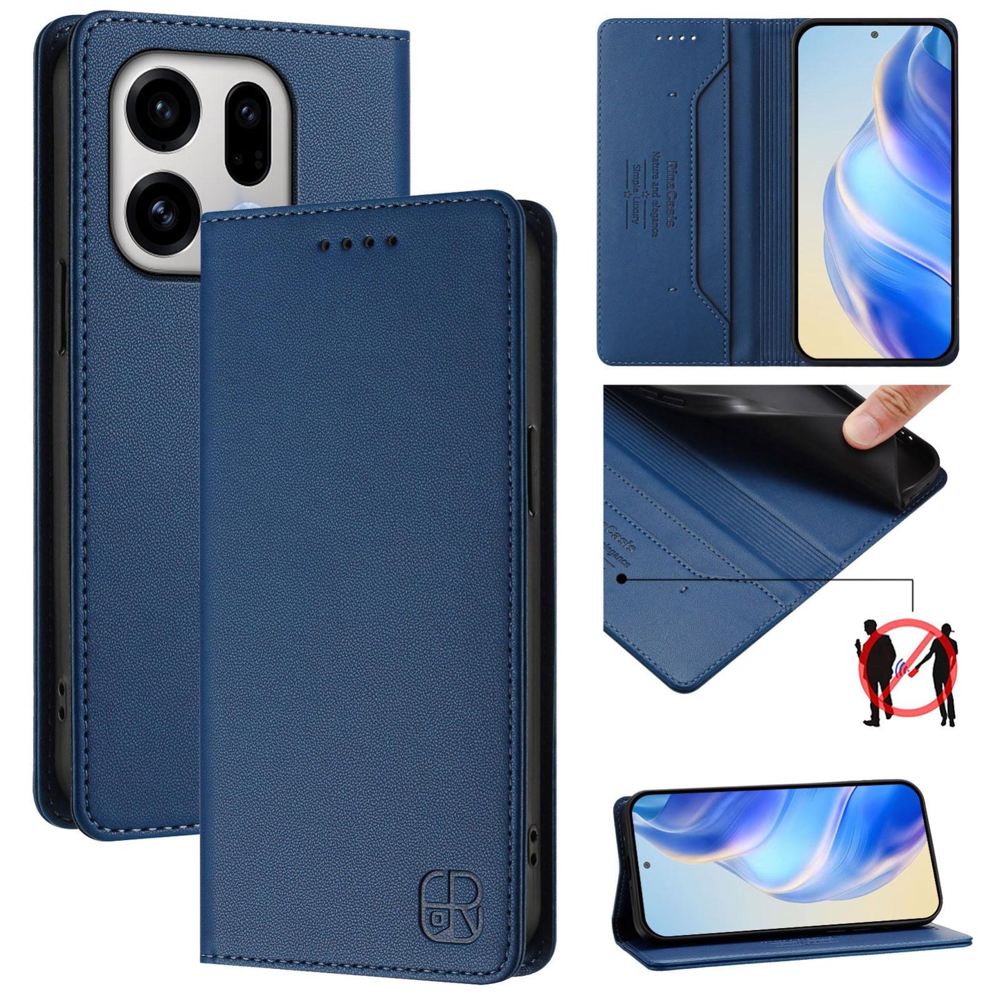 OPPO Find X9 Dual-Folded Magnetic Suction RFID Blocking PU Leather Wallet Phone Case with Card Slots, Cash Pocket, Kickstand, Full Protective Flip Cover