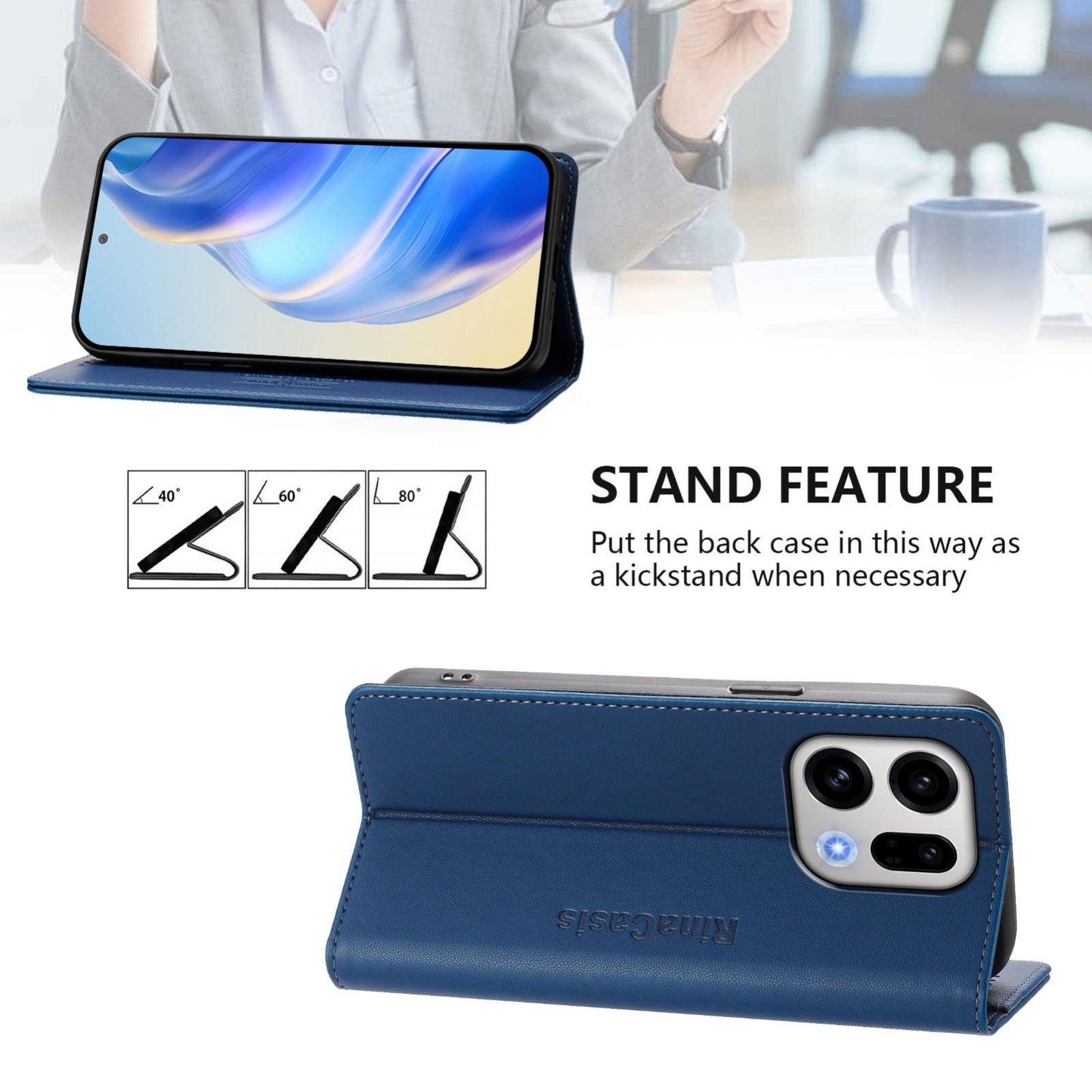 OPPO Find X9 Dual-Folded Magnetic Suction RFID Blocking PU Leather Wallet Phone Case with Card Slots, Cash Pocket, Kickstand, Full Protective Flip Cover