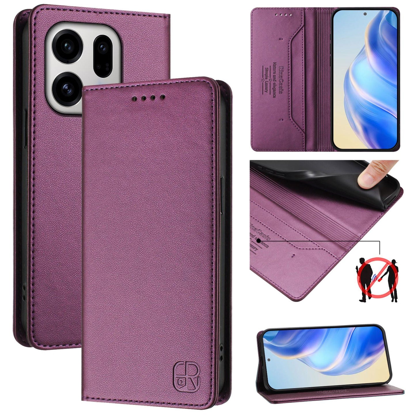 OPPO Find X9 Dual-Folded Magnetic Suction RFID Blocking PU Leather Wallet Phone Case with Card Slots, Cash Pocket, Kickstand, Full Protective Flip Cover