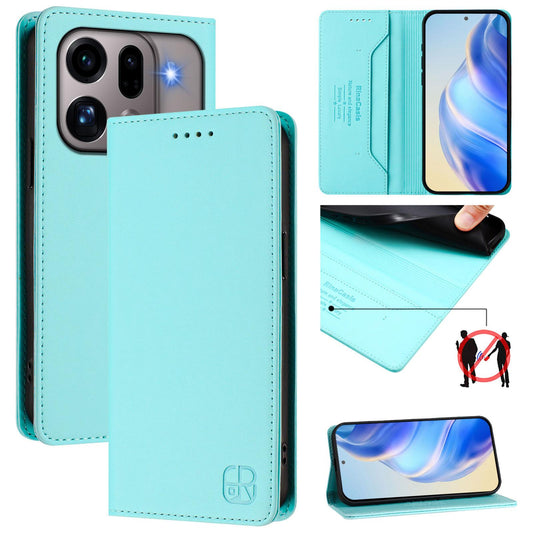 OPPO Find X9s Pro 5G Dual-Folded Magnetic Suction RFID Blocking PU Leather Wallet Phone Case with Card Slots, Cash Pocket, Kickstand, Full Protective Flip Cover