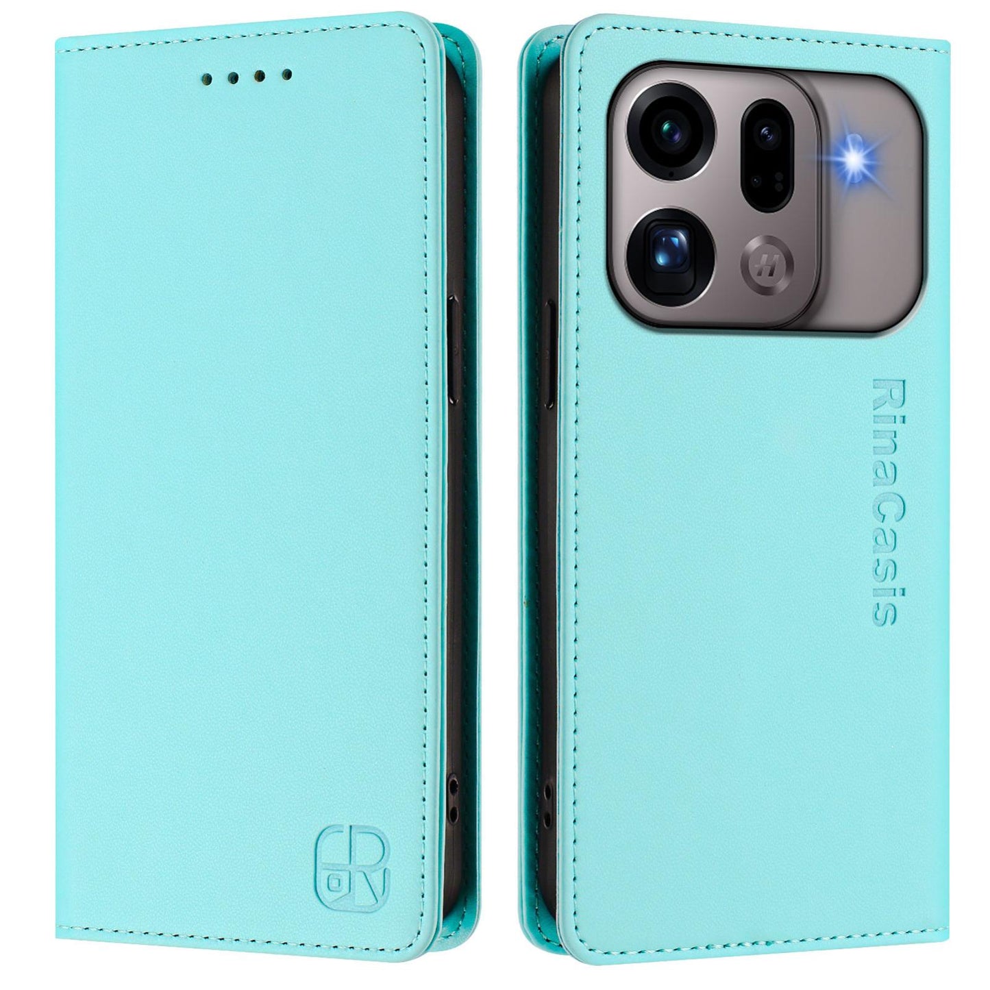 OPPO Find X9s Pro 5G Dual-Folded Magnetic Suction RFID Blocking PU Leather Wallet Phone Case with Card Slots, Cash Pocket, Kickstand, Full Protective Flip Cover