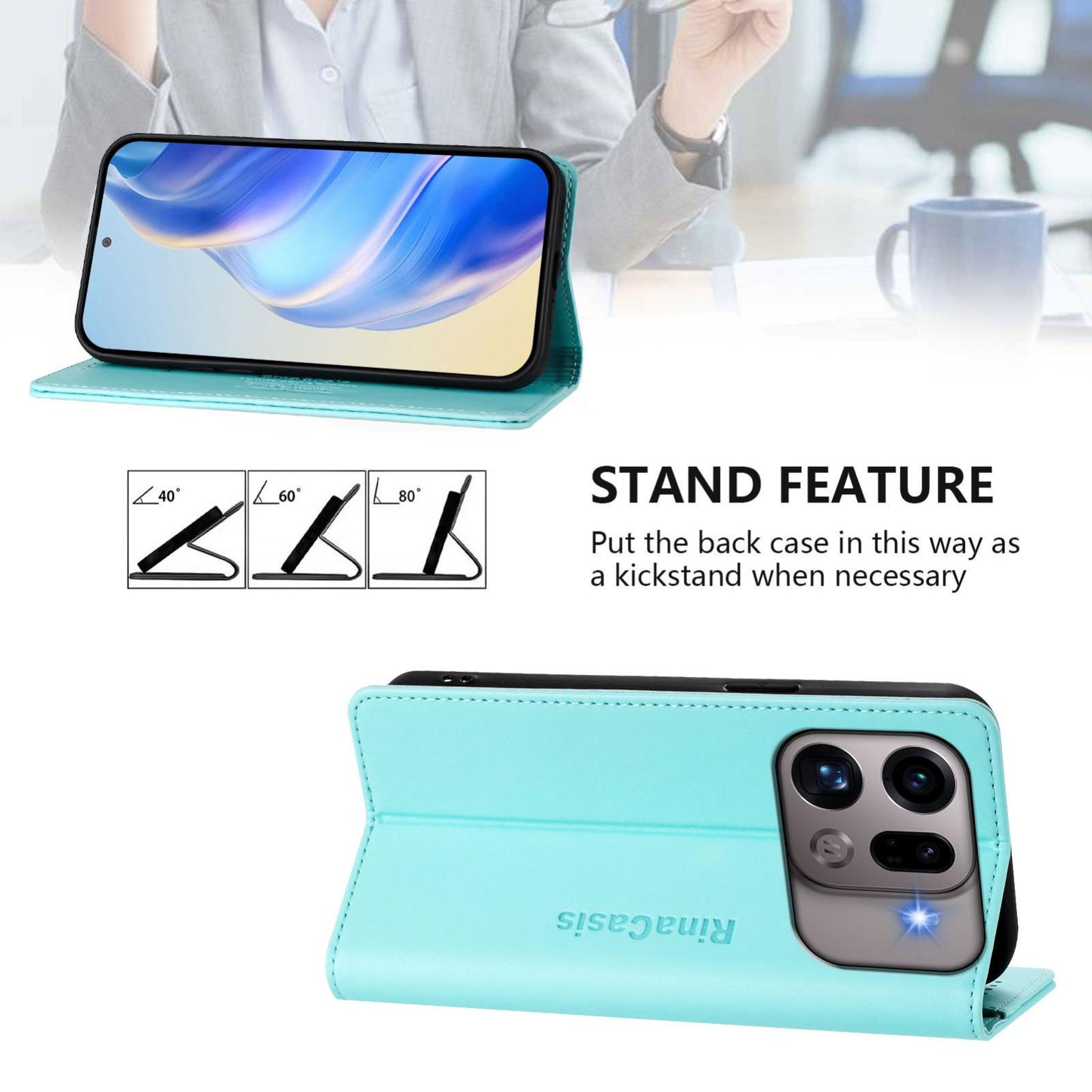 OPPO Find X9s Pro 5G Dual-Folded Magnetic Suction RFID Blocking PU Leather Wallet Phone Case with Card Slots, Cash Pocket, Kickstand, Full Protective Flip Cover