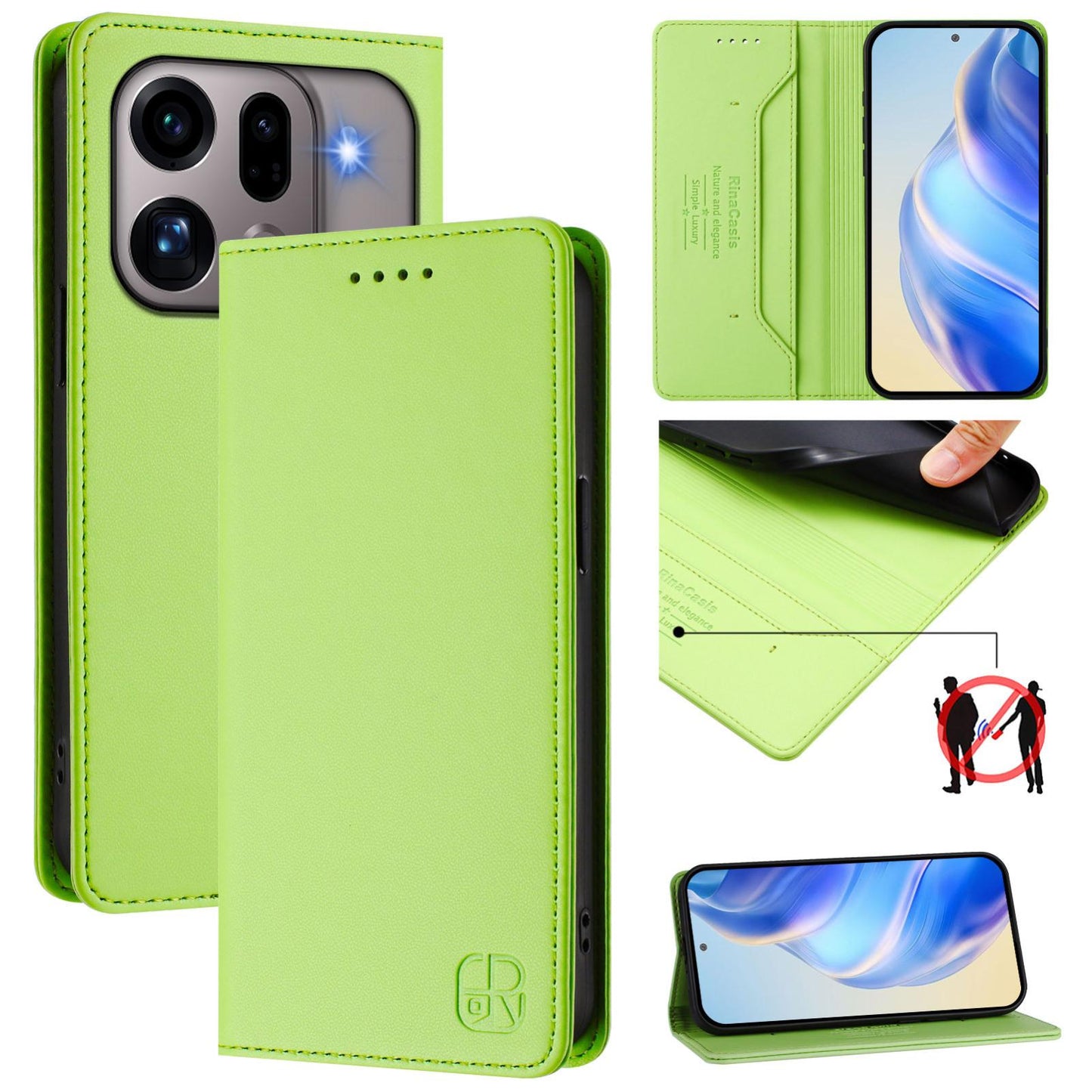 OPPO Find X9s Pro 5G Dual-Folded Magnetic Suction RFID Blocking PU Leather Wallet Phone Case with Card Slots, Cash Pocket, Kickstand, Full Protective Flip Cover