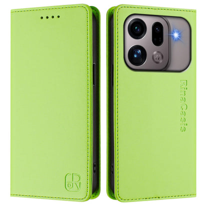 OPPO Find X9s Pro 5G Dual-Folded Magnetic Suction RFID Blocking PU Leather Wallet Phone Case with Card Slots, Cash Pocket, Kickstand, Full Protective Flip Cover