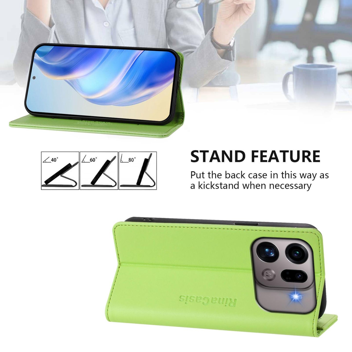 OPPO Find X9s Pro 5G Dual-Folded Magnetic Suction RFID Blocking PU Leather Wallet Phone Case with Card Slots, Cash Pocket, Kickstand, Full Protective Flip Cover
