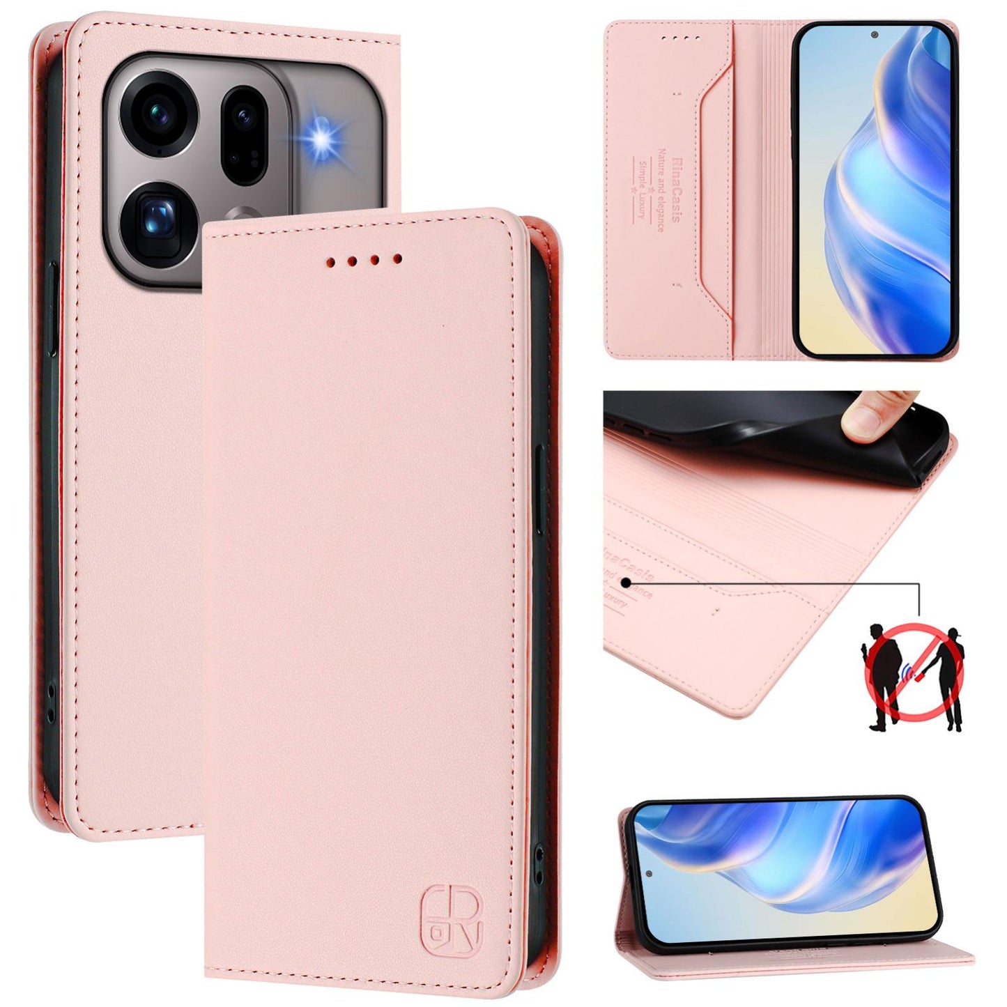 OPPO Find X9s Pro 5G Dual-Folded Magnetic Suction RFID Blocking PU Leather Wallet Phone Case with Card Slots, Cash Pocket, Kickstand, Full Protective Flip Cover