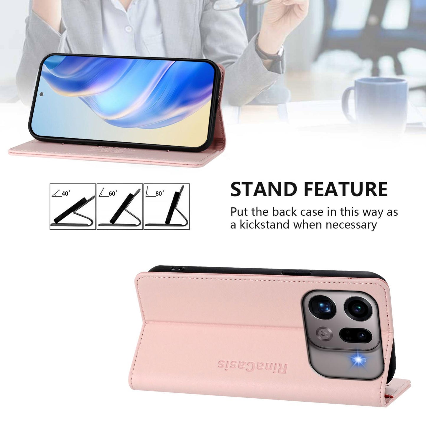 OPPO Find X9s Pro 5G Dual-Folded Magnetic Suction RFID Blocking PU Leather Wallet Phone Case with Card Slots, Cash Pocket, Kickstand, Full Protective Flip Cover