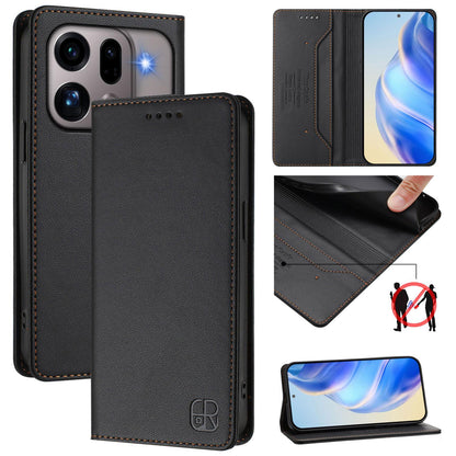 OPPO Find X9s Pro 5G Dual-Folded Magnetic Suction RFID Blocking PU Leather Wallet Phone Case with Card Slots, Cash Pocket, Kickstand, Full Protective Flip Cover