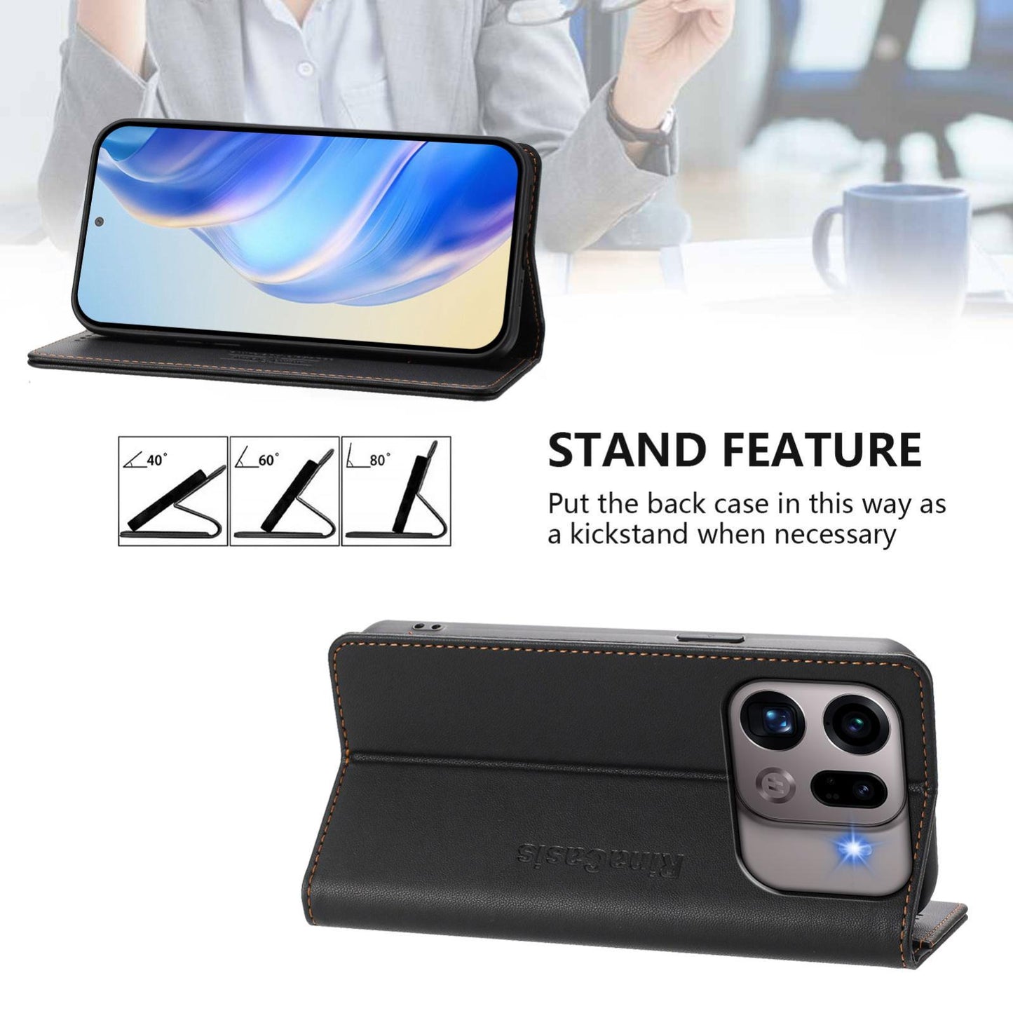 OPPO Find X9s Pro 5G Dual-Folded Magnetic Suction RFID Blocking PU Leather Wallet Phone Case with Card Slots, Cash Pocket, Kickstand, Full Protective Flip Cover