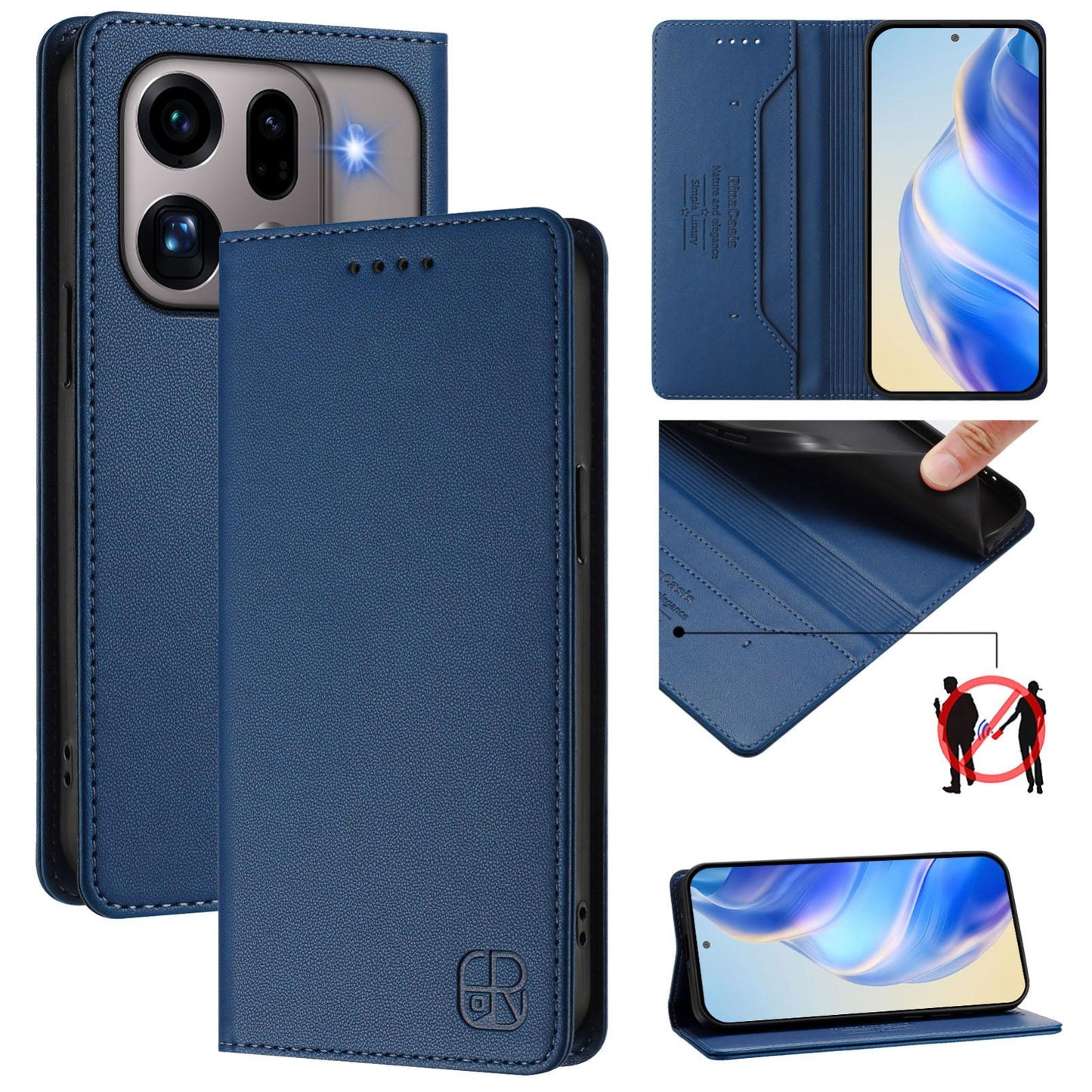 OPPO Find X9s Pro 5G Dual-Folded Magnetic Suction RFID Blocking PU Leather Wallet Phone Case with Card Slots, Cash Pocket, Kickstand, Full Protective Flip Cover