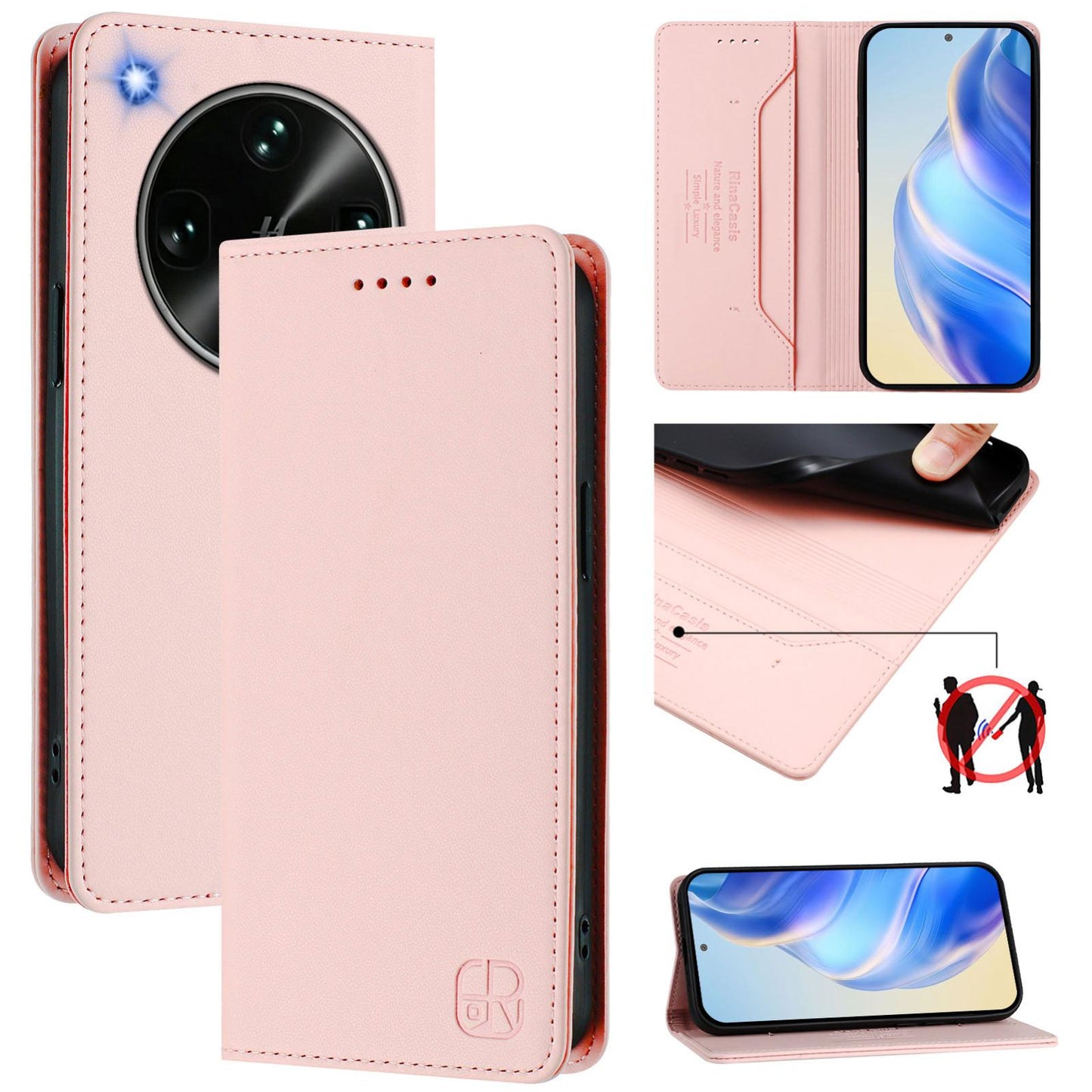 OPPO Find X9 Ultra Dual-Folded Magnetic Suction RFID Blocking PU Leather Wallet Phone Case with Card Slots, Cash Pocket, Kickstand, Full Protective Flip Cover