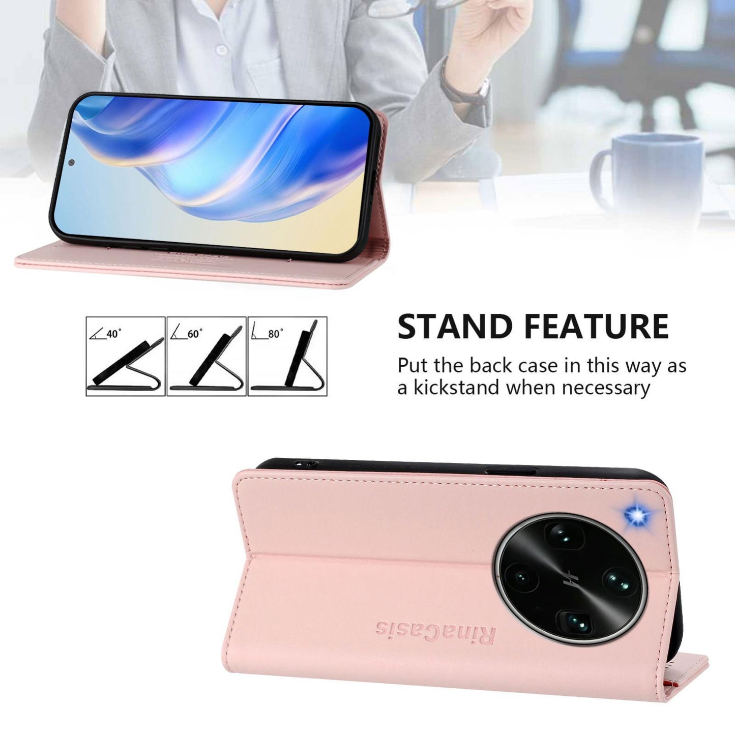 OPPO Find X9 Ultra Dual-Folded Magnetic Suction RFID Blocking PU Leather Wallet Phone Case with Card Slots, Cash Pocket, Kickstand, Full Protective Flip Cover