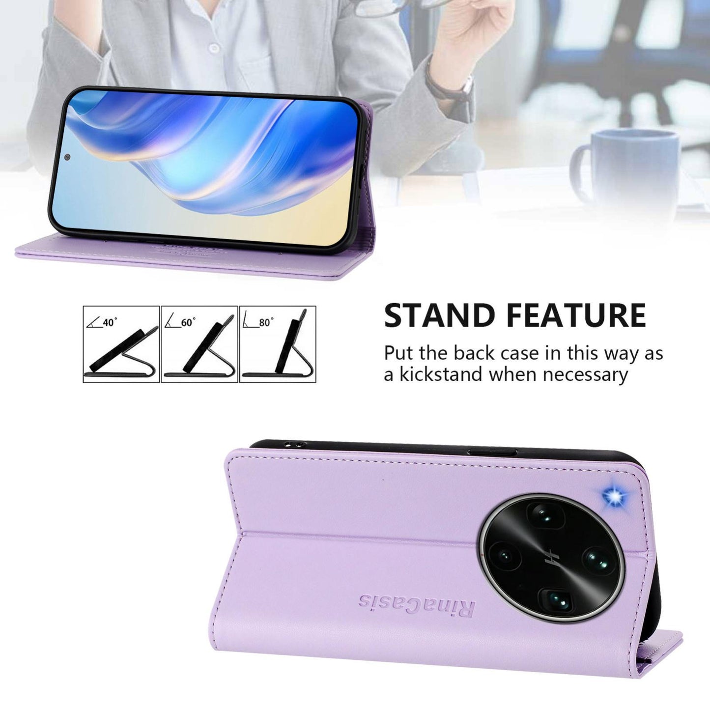 OPPO Find X9 Ultra Dual-Folded Magnetic Suction RFID Blocking PU Leather Wallet Phone Case with Card Slots, Cash Pocket, Kickstand, Full Protective Flip Cover