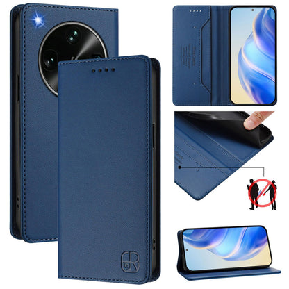 OPPO Find X9 Ultra Dual-Folded Magnetic Suction RFID Blocking PU Leather Wallet Phone Case with Card Slots, Cash Pocket, Kickstand, Full Protective Flip Cover