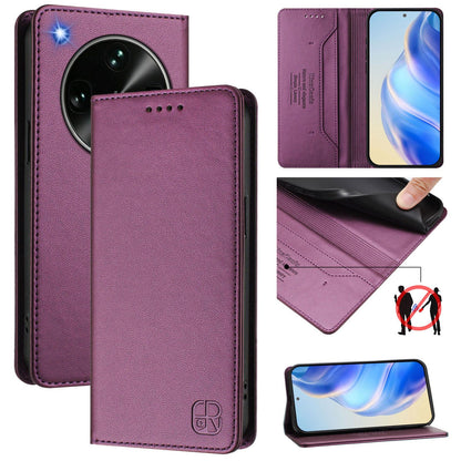 OPPO Find X9 Ultra Dual-Folded Magnetic Suction RFID Blocking PU Leather Wallet Phone Case with Card Slots, Cash Pocket, Kickstand, Full Protective Flip Cover