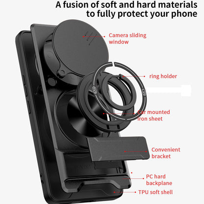 Honor X60 Pro Multifunctional Magnetic Shockproof Phone Case with Sliding Lens Window Stand Cover