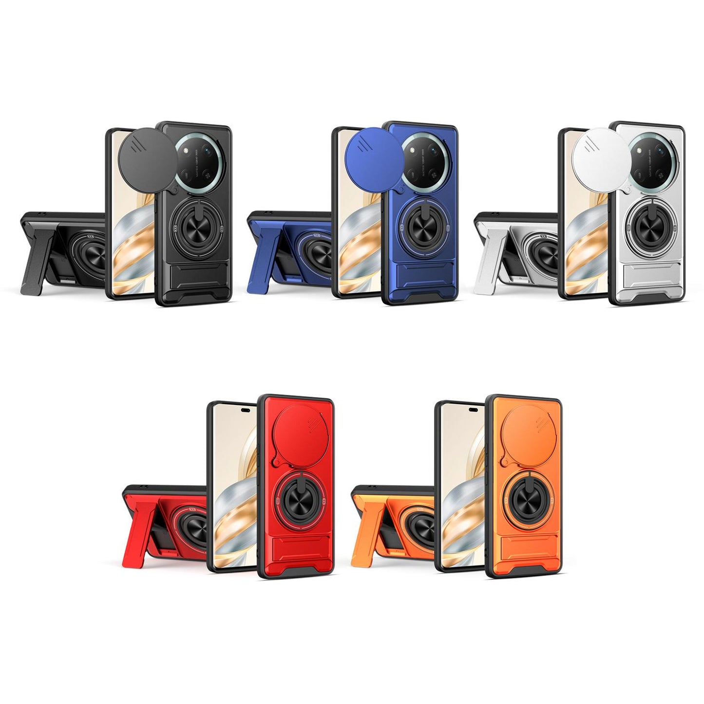 Honor X60 Pro Multifunctional Magnetic Shockproof Phone Case with Sliding Lens Window Stand Cover