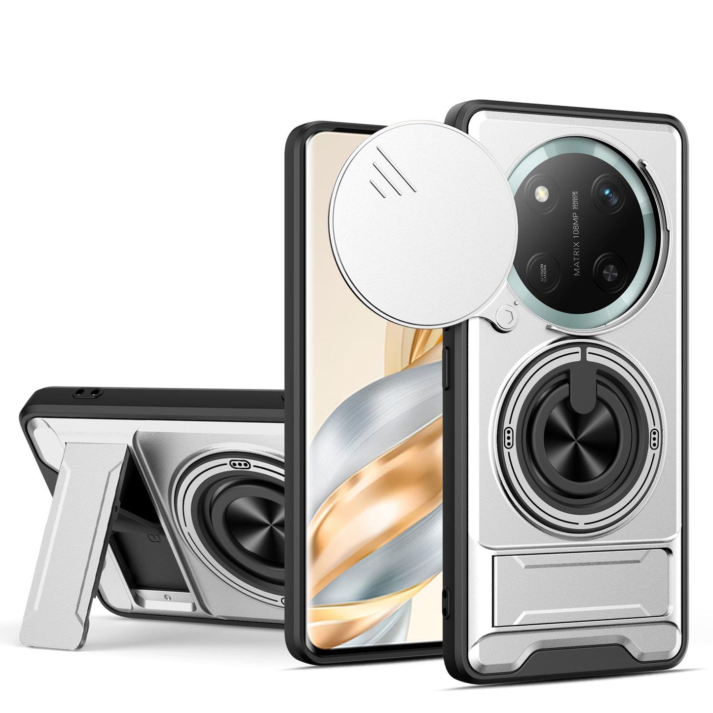 Honor X9c 5G Multifunctional Magnetic Shockproof Phone Case with Sliding Lens Window Stand Cover