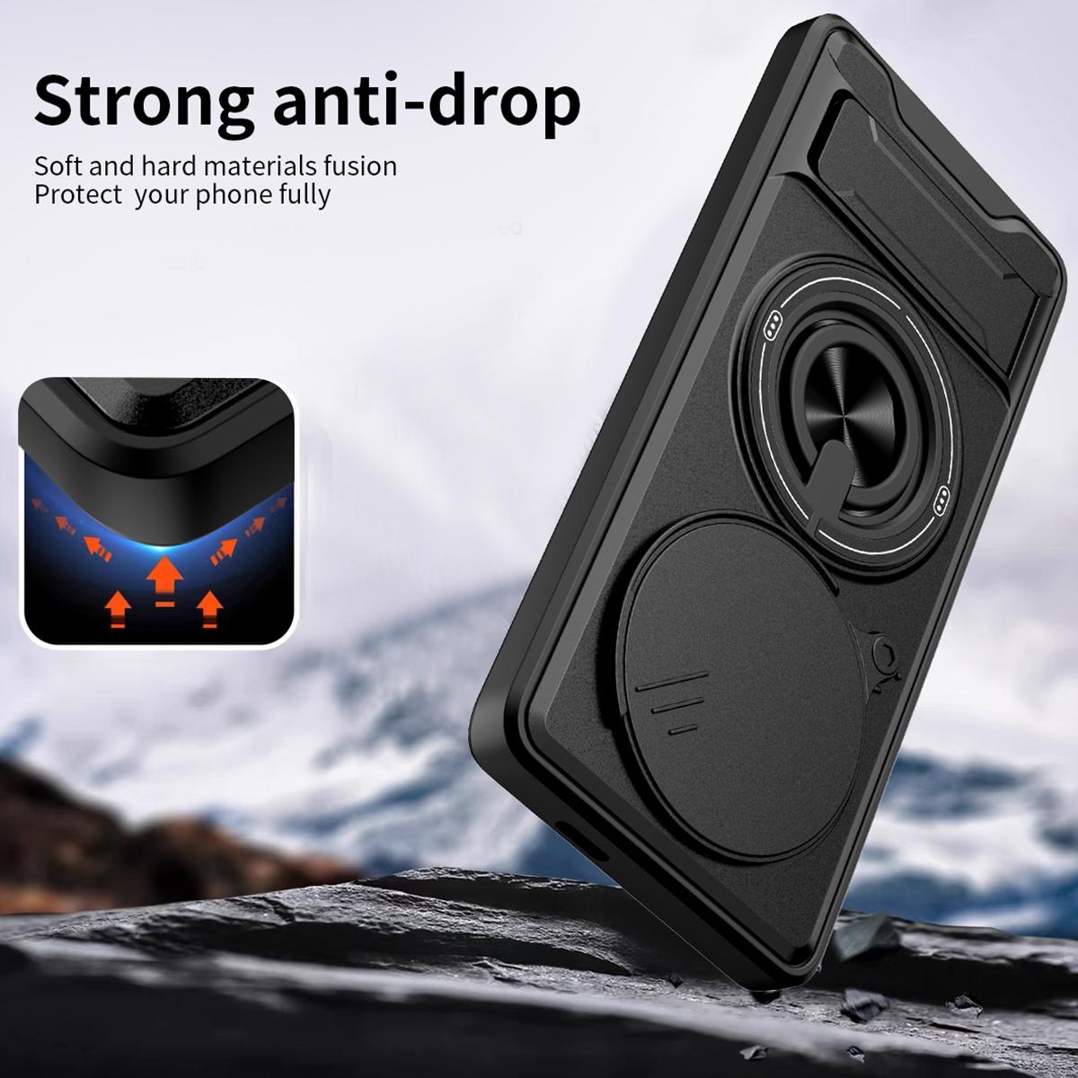 Honor X60 Pro Multifunctional Magnetic Shockproof Phone Case with Sliding Lens Window Stand Cover