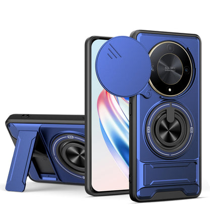 Honor X9b 5G Multifunctional Magnetic Shockproof Phone Case with Sliding Lens Window Stand Cover