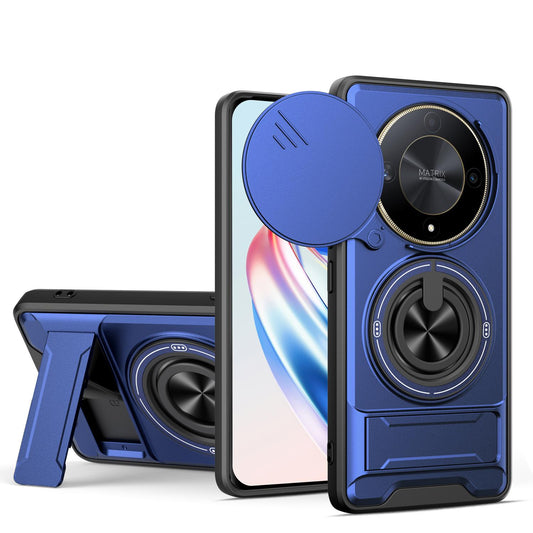 Honor X9b 5G Multifunctional Magnetic Shockproof Phone Case with Sliding Lens Window Stand Cover